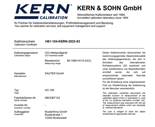 961-291 Factory Calibration Certificate Sound Calibrator