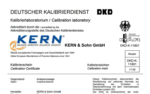 963-361 DAkkS Calibration Certificate Tension/Compression (up to 500N)