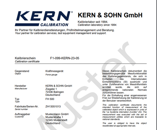 961-132 Factory Calibration Certificate Test Block