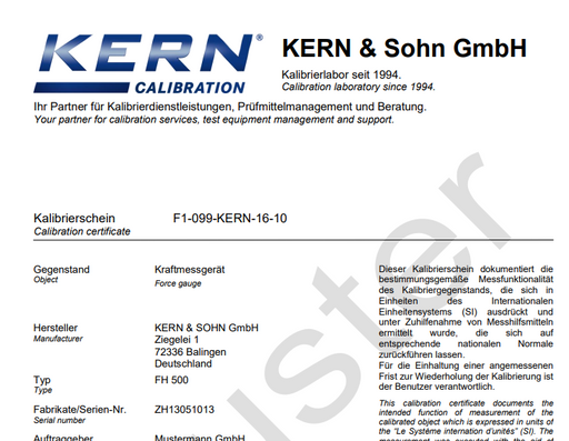 961-290 Calibration Certificate for Refractometers on Initial Supply